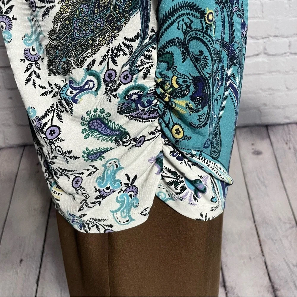 Chico's Cowl Neck 3/4 Sleeve Paisley Top Size 2 US L